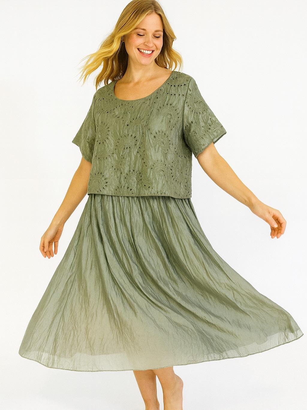 İtalyan Fisto Detaylı Elbise - HAKİ