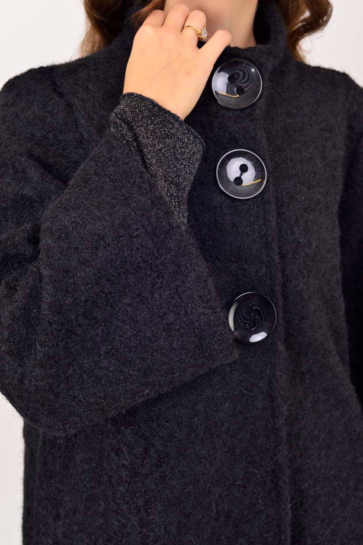 İtalyan Düğme Detaylı Keçe Ceket - SİYAH