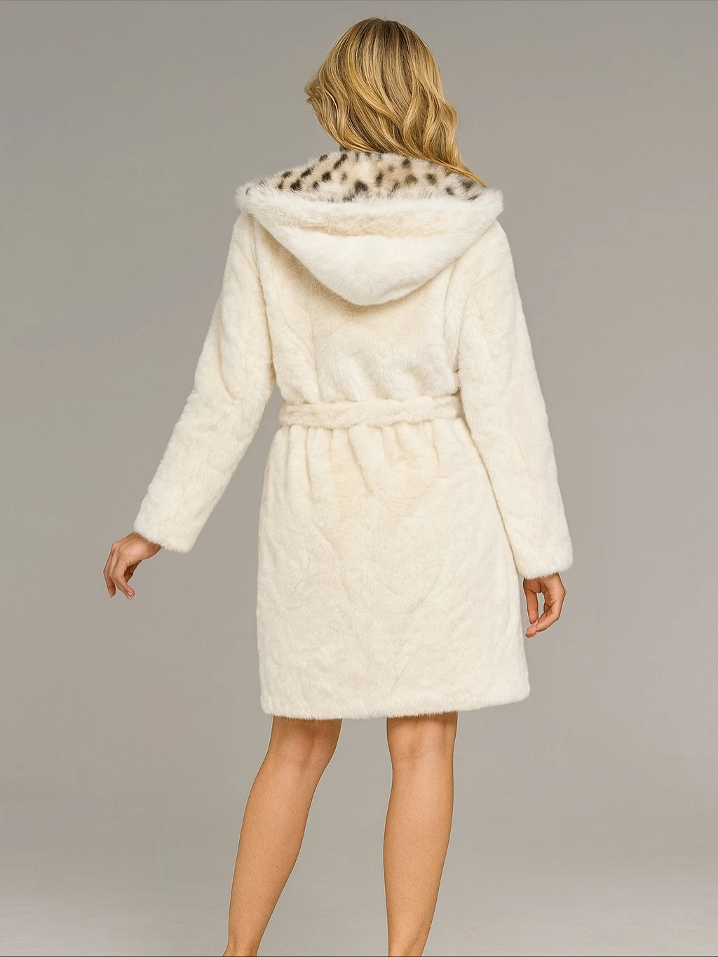 İtalyan Leopar Detaylı Kürk - BEYAZ