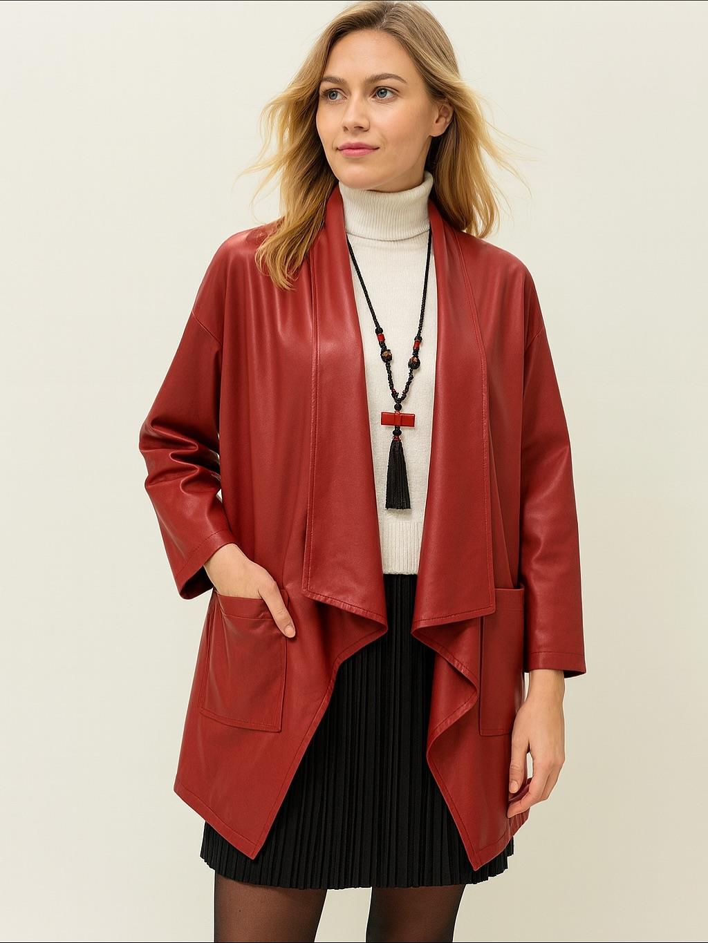 İtalyan Kısa Deri Kap - KIRMIZI