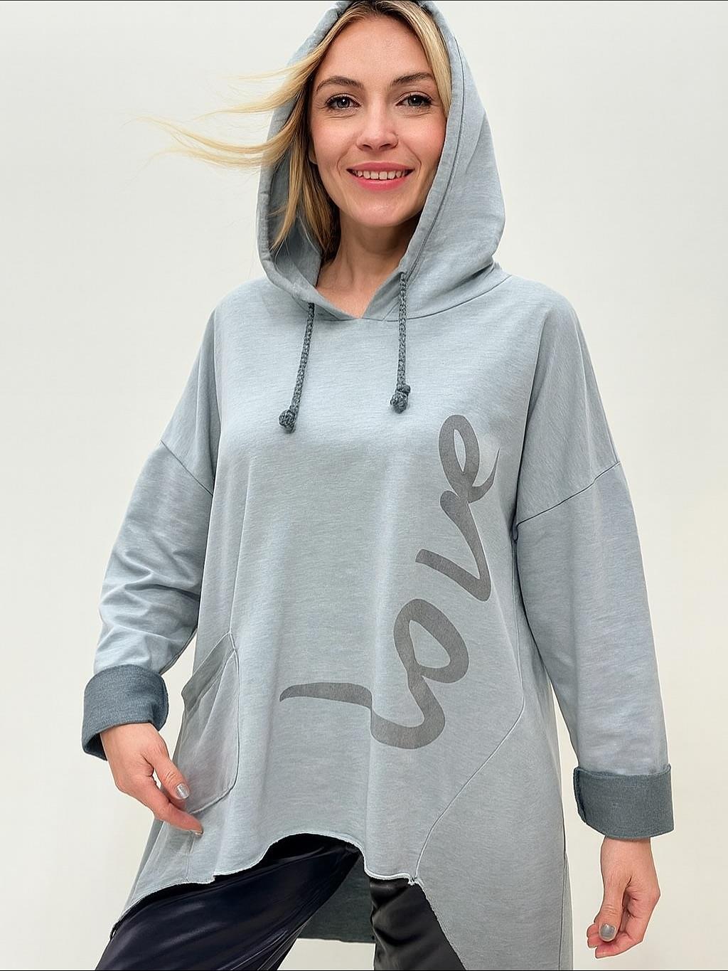 İtalyan Yazı Detaylı Nubuk Bluz - GRİ