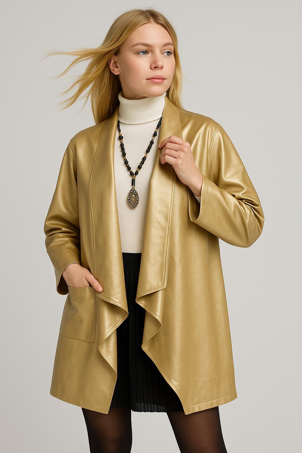 İtalyan Kısa Deri Kap - GOLD