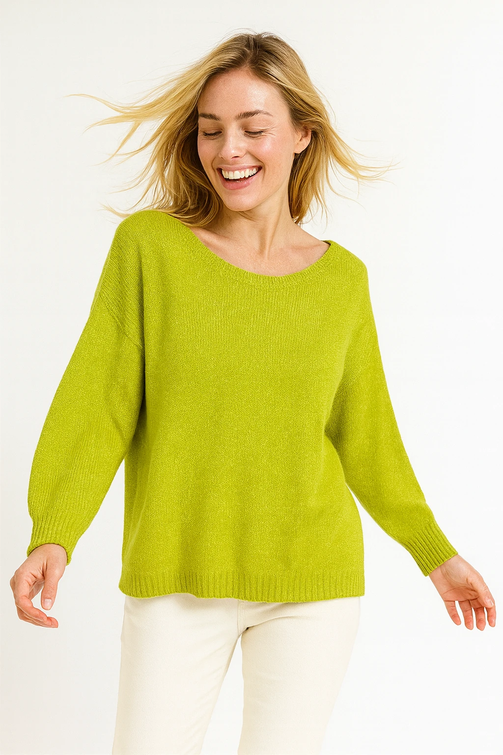 İtalyan Sırtı Kurdele Detaylı Triko Kazak - YEŞİL