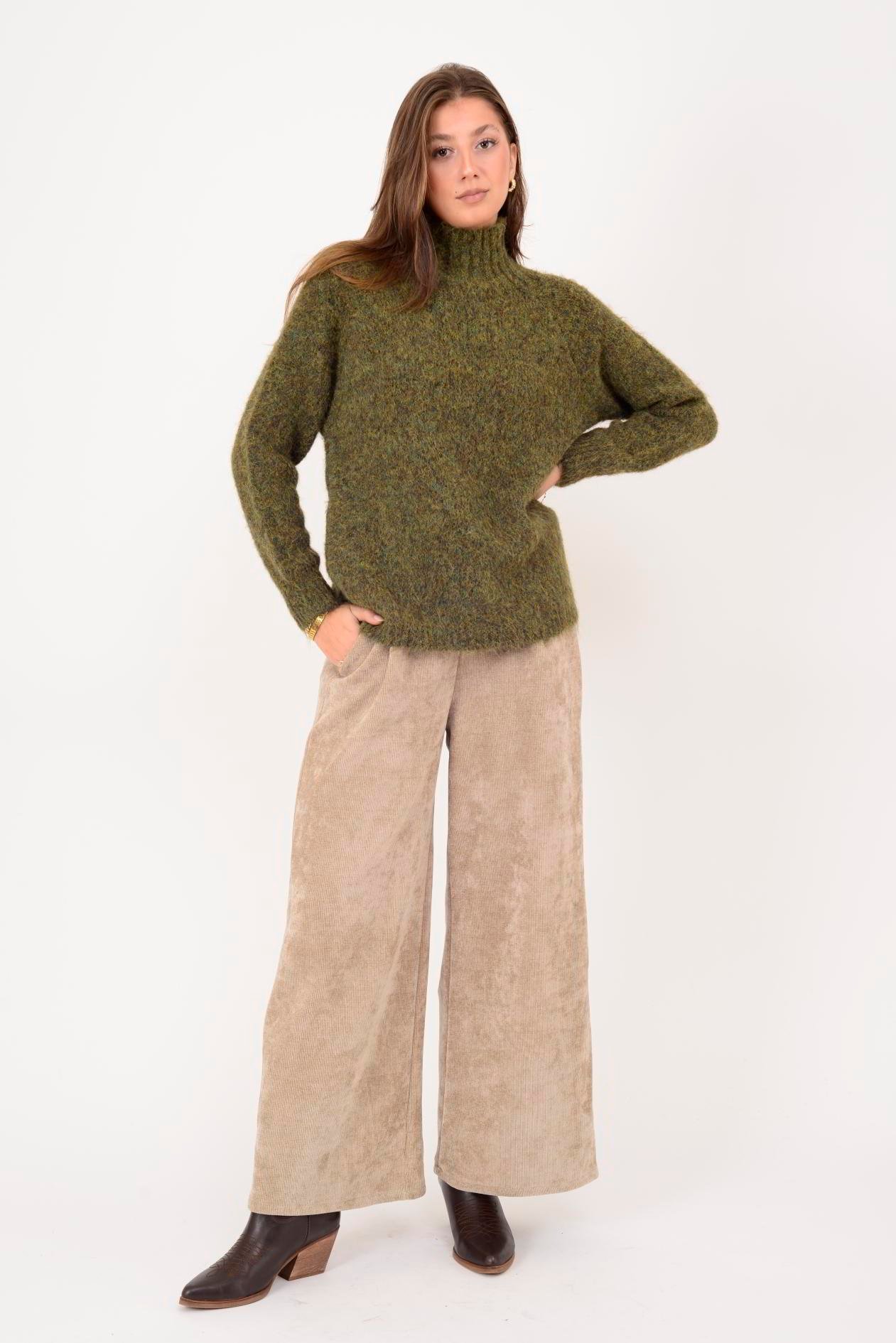 İtalyan Boğazlı Triko Kazak - HAKİ