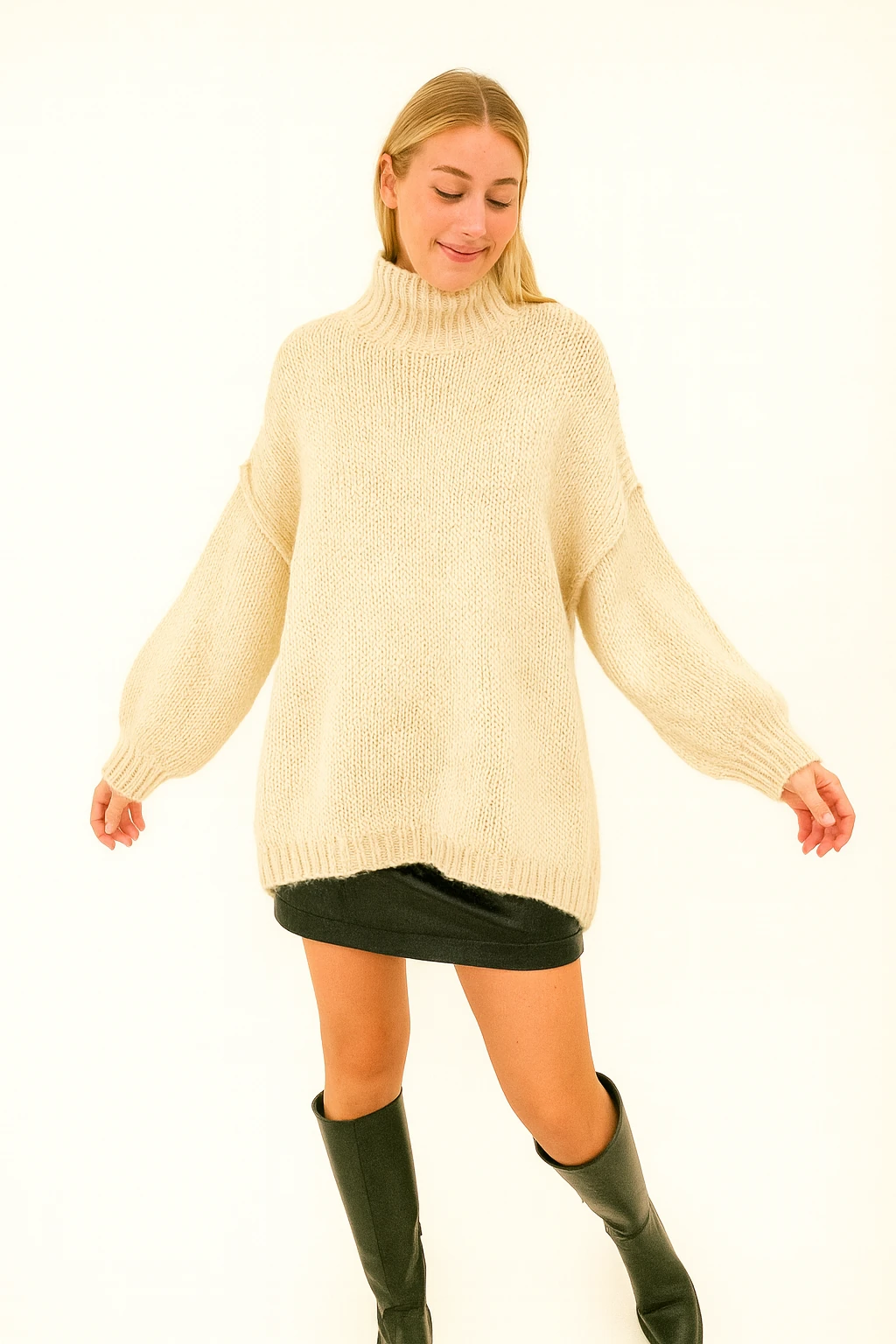 İtalyan Balıkçı Yaka Triko Kazak - KREM