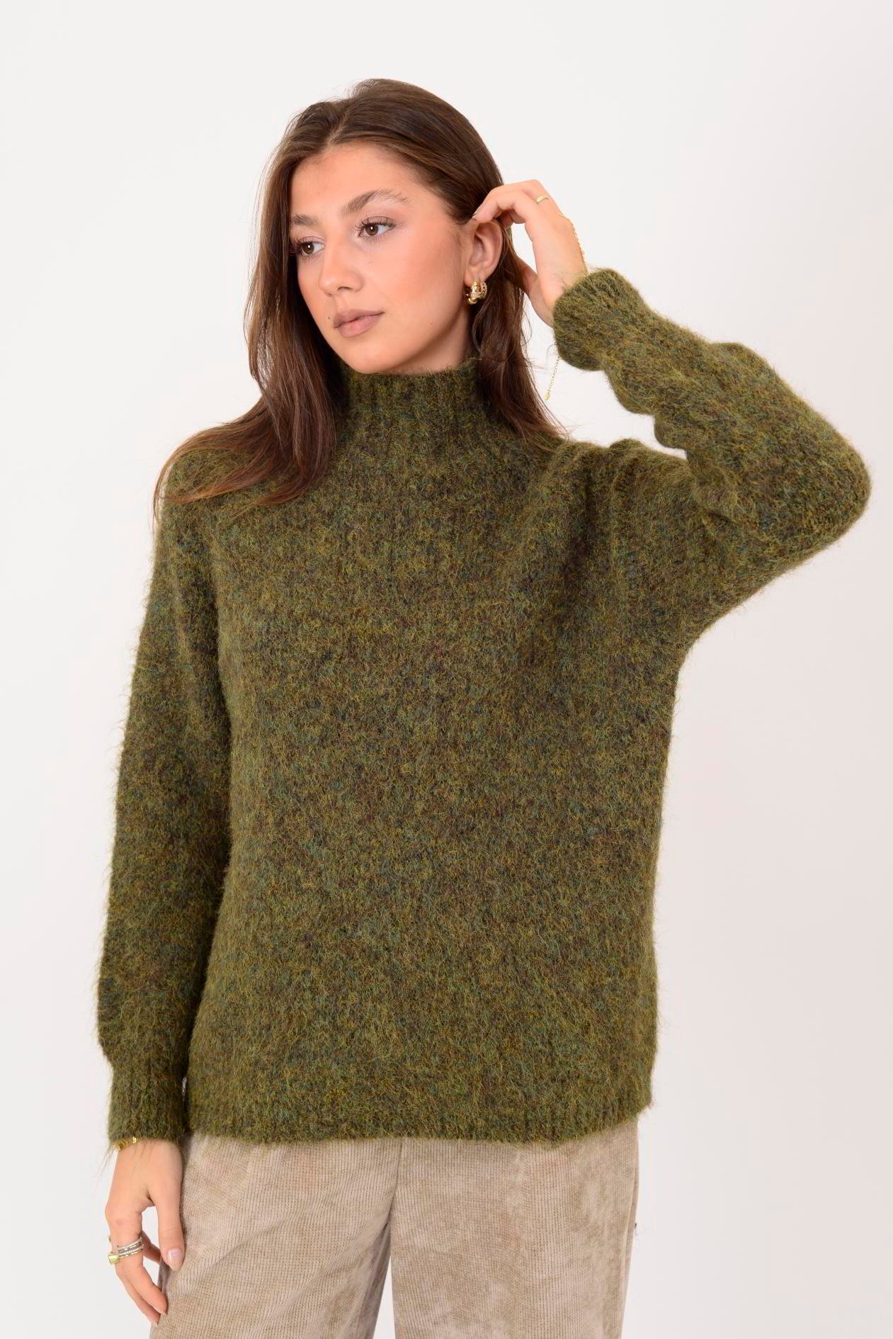 İtalyan Boğazlı Triko Kazak - HAKİ