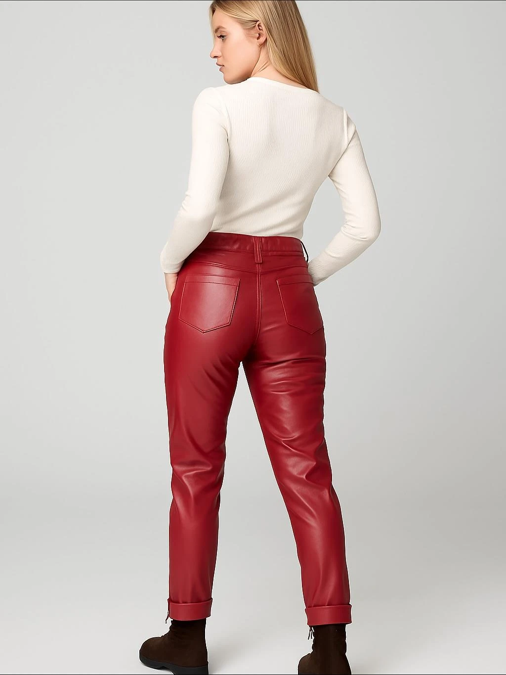 İtalyan Deri Pantolon - KIRMIZI