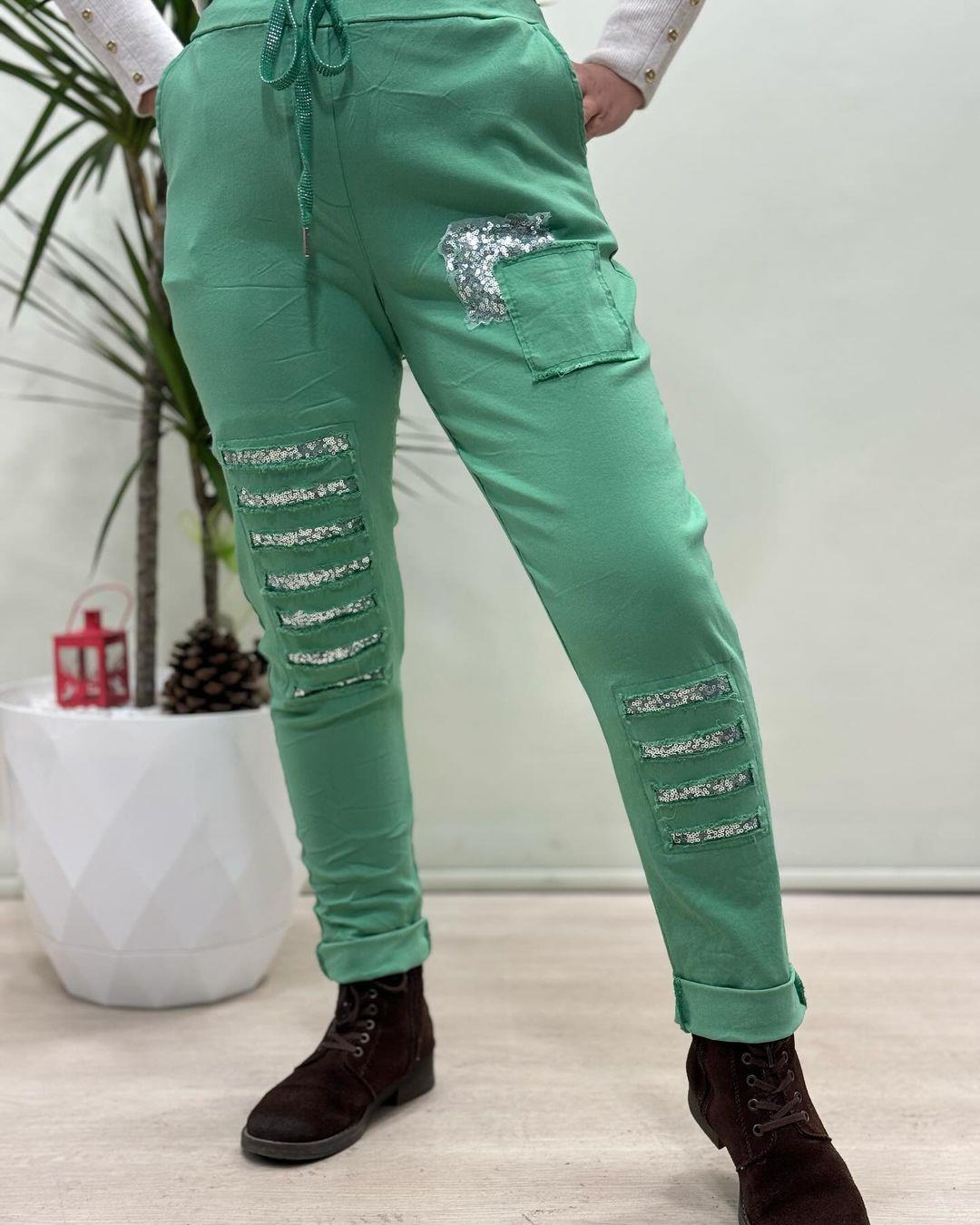 İtalyan Likralı Pantolon - YEŞİL