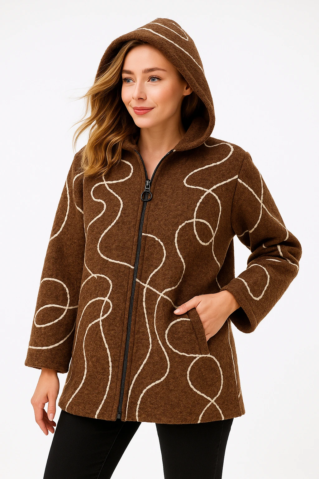 İtalyan Kapüşonlu Keçe Ceket - KAHVERENGİ