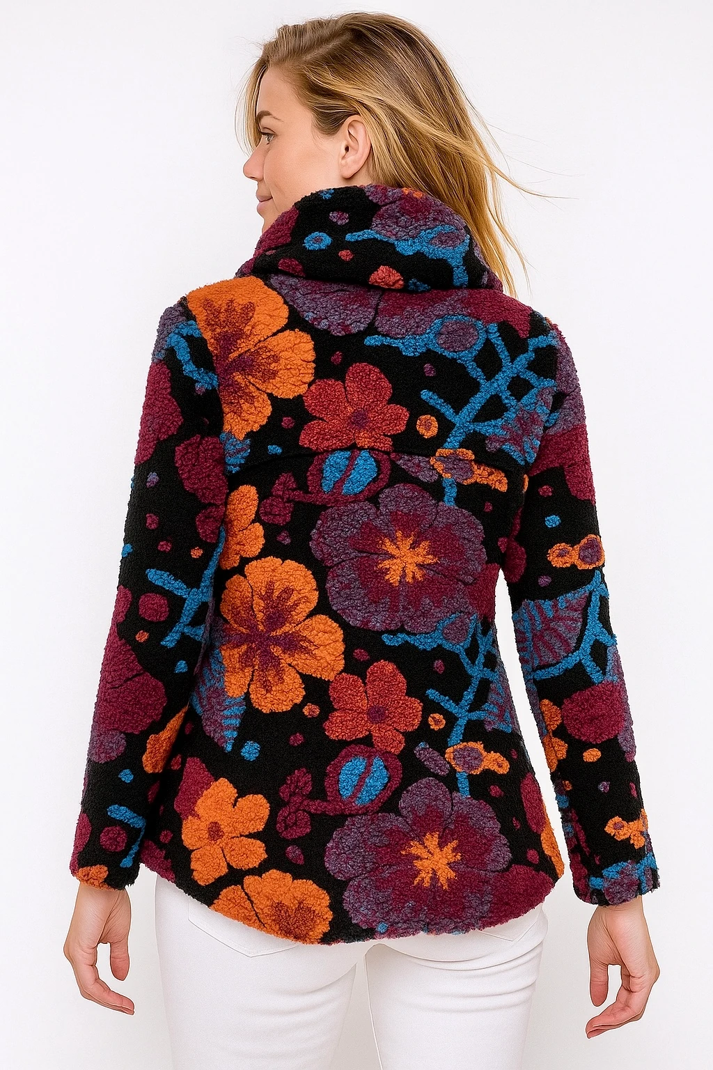 İtalyan Çiçek Kabartmalı Keçe Kaban - SİYAH