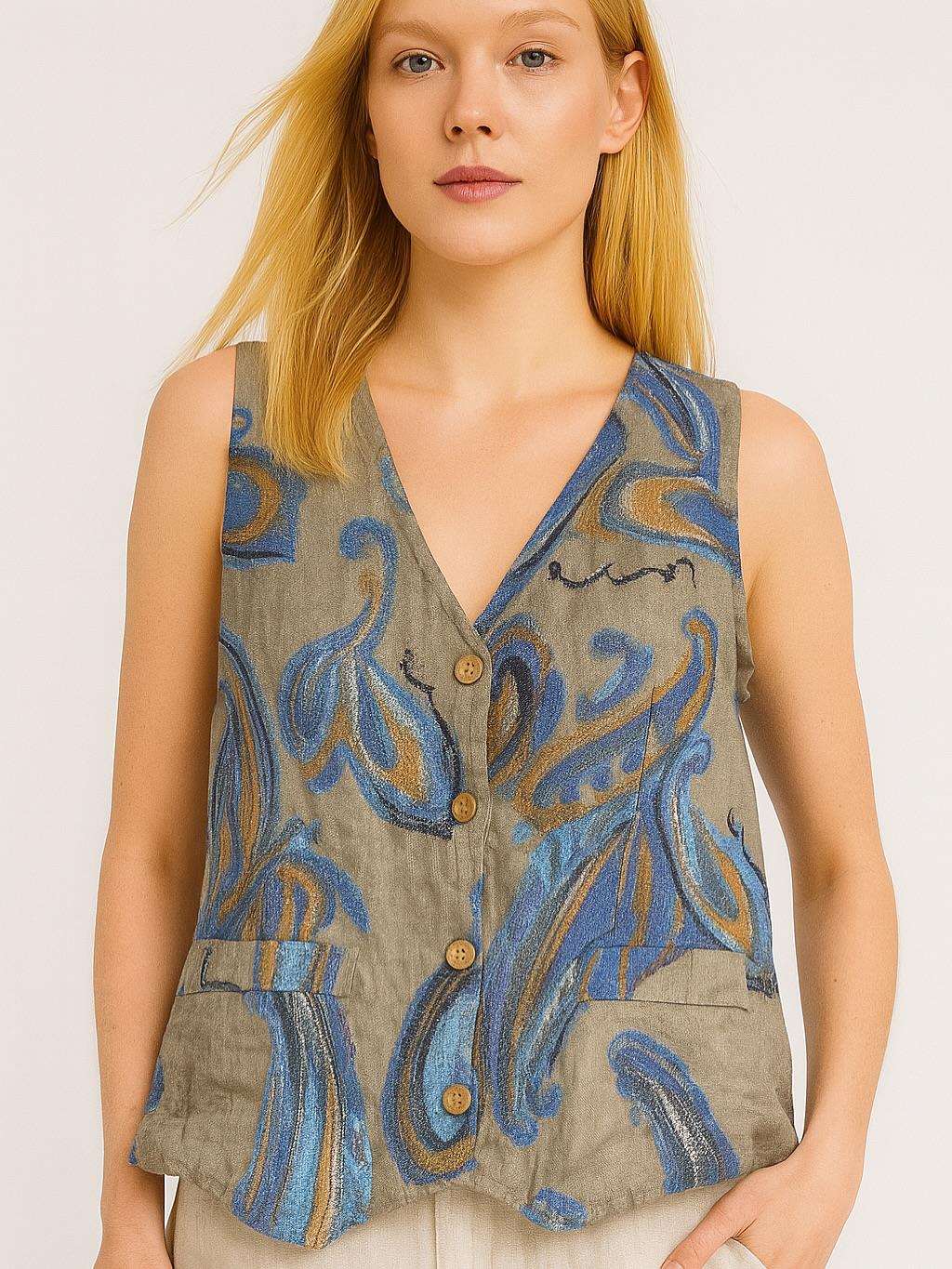 İtalyan Keten Yelek - VİZON