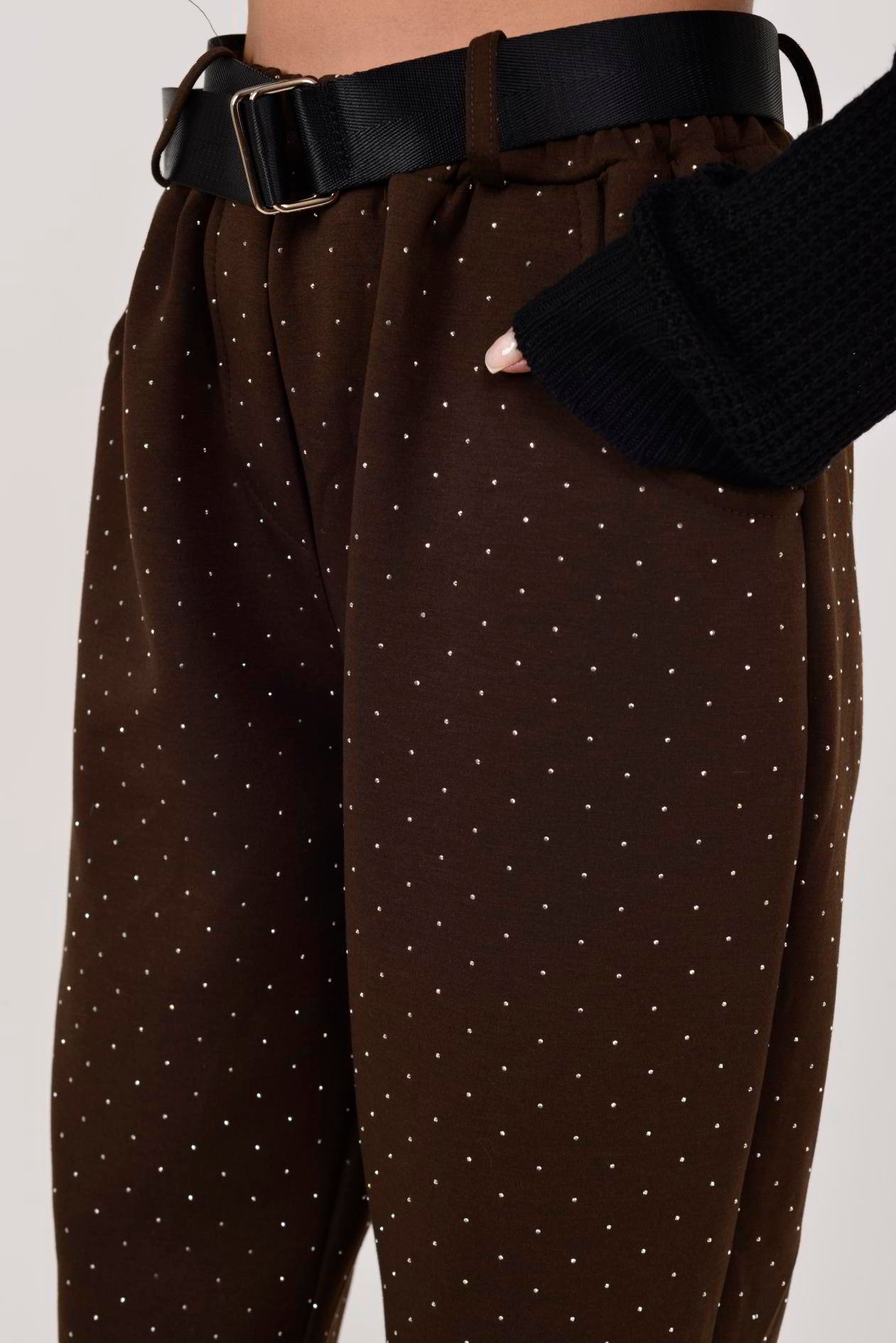 İtalyan Kemer Detaylı Taş İşlemeli Pantolon - KAHVERENGİ