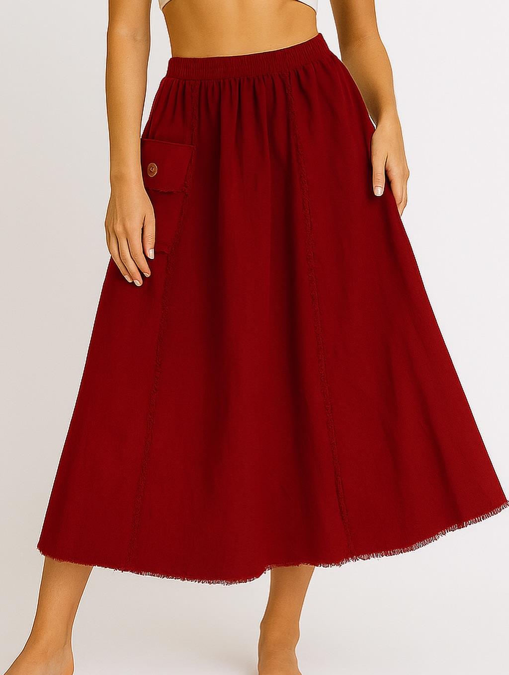 İtalyan Kadife Cepli Etek - BORDO