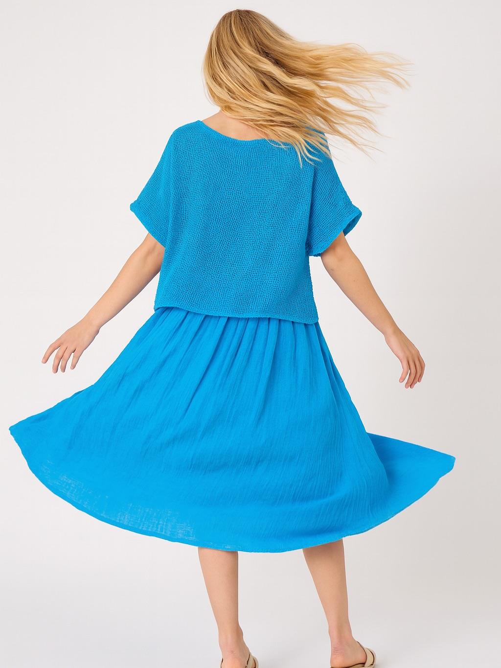 İtalyan File Elbise - MAVİ