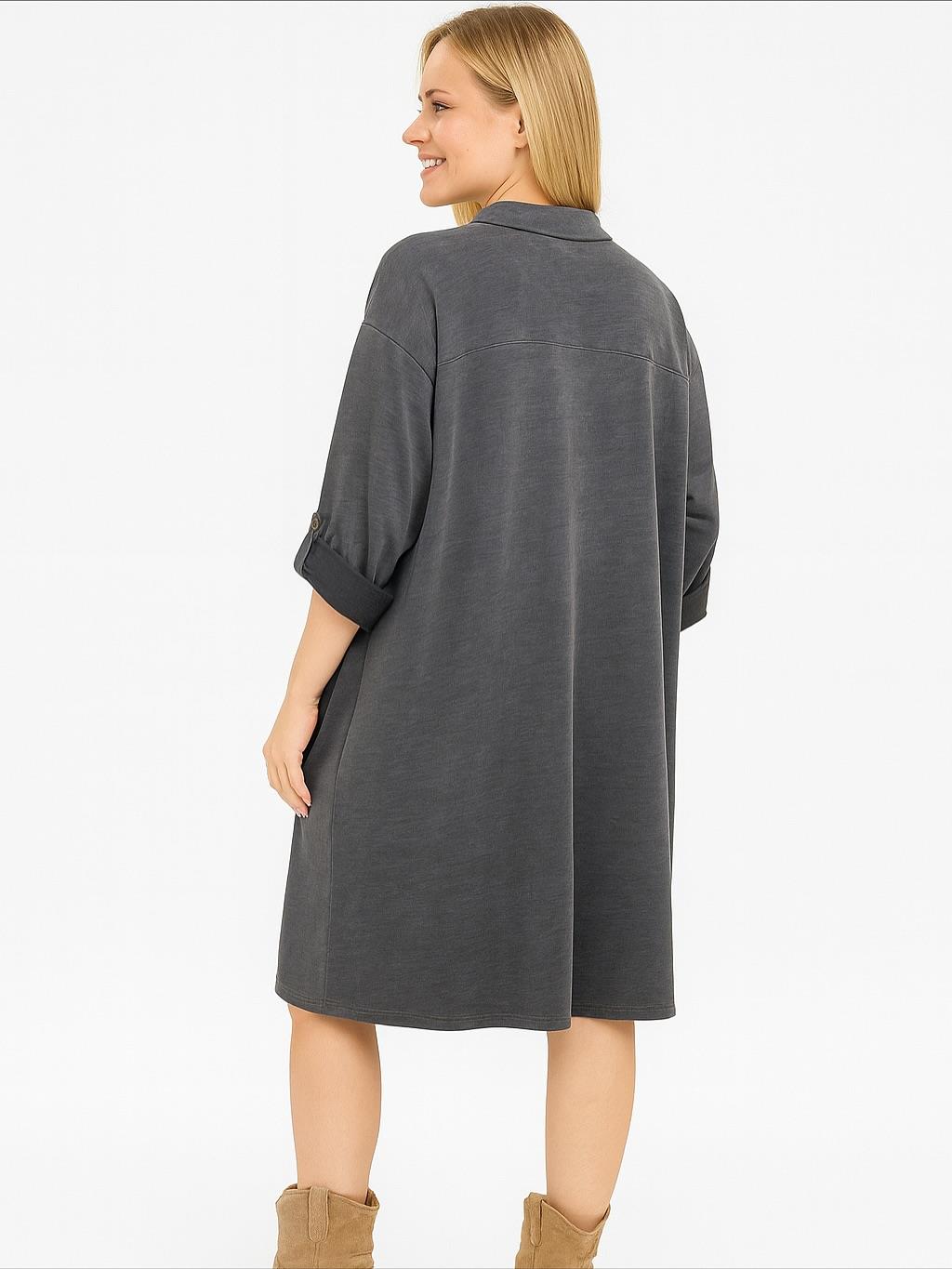 İtalyan Yazı Detaylı Nubuk Elbise - SİYAH