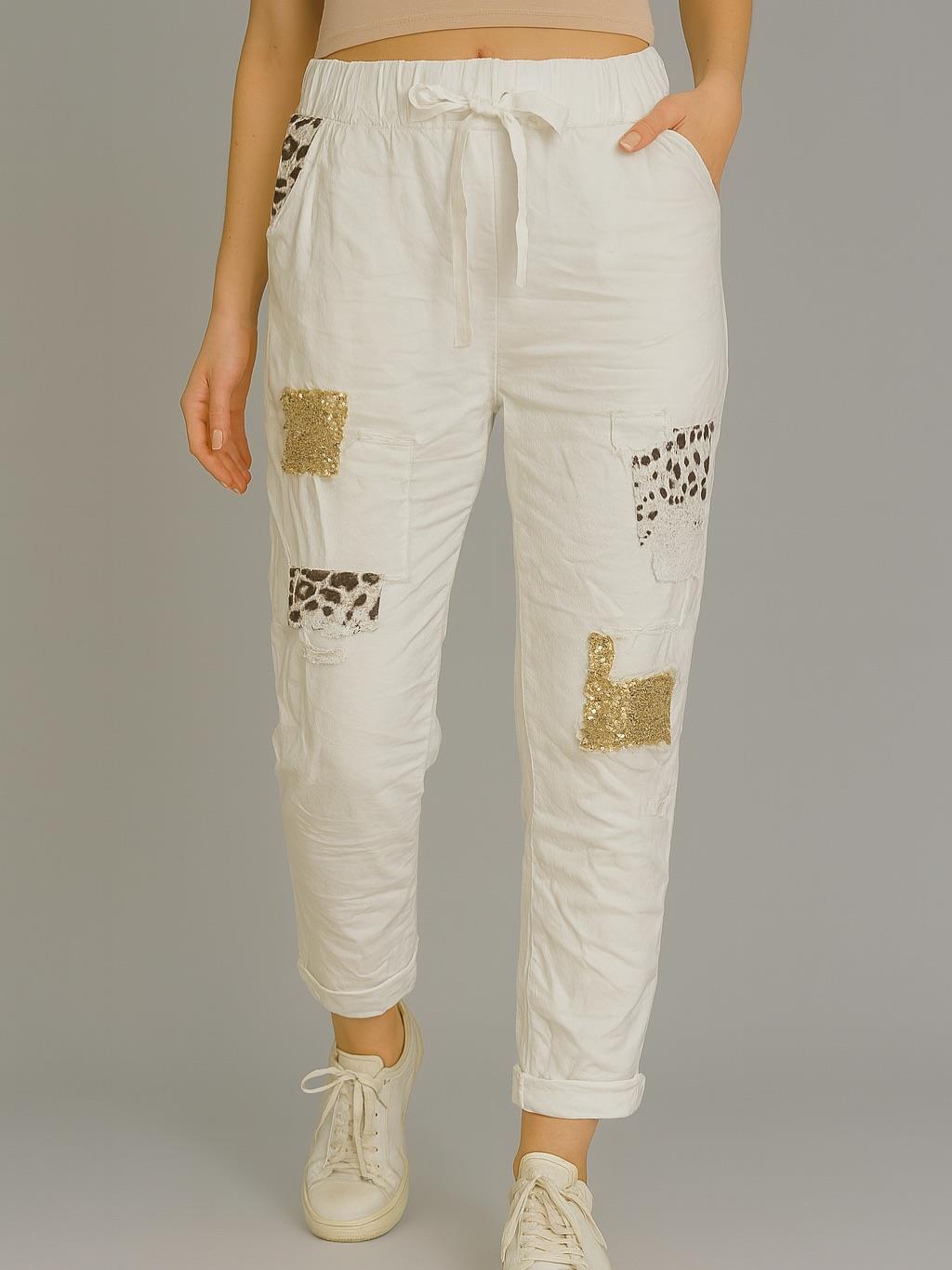 İtalyan Lepoar Desenli Likralı Pantolon - BEYAZ