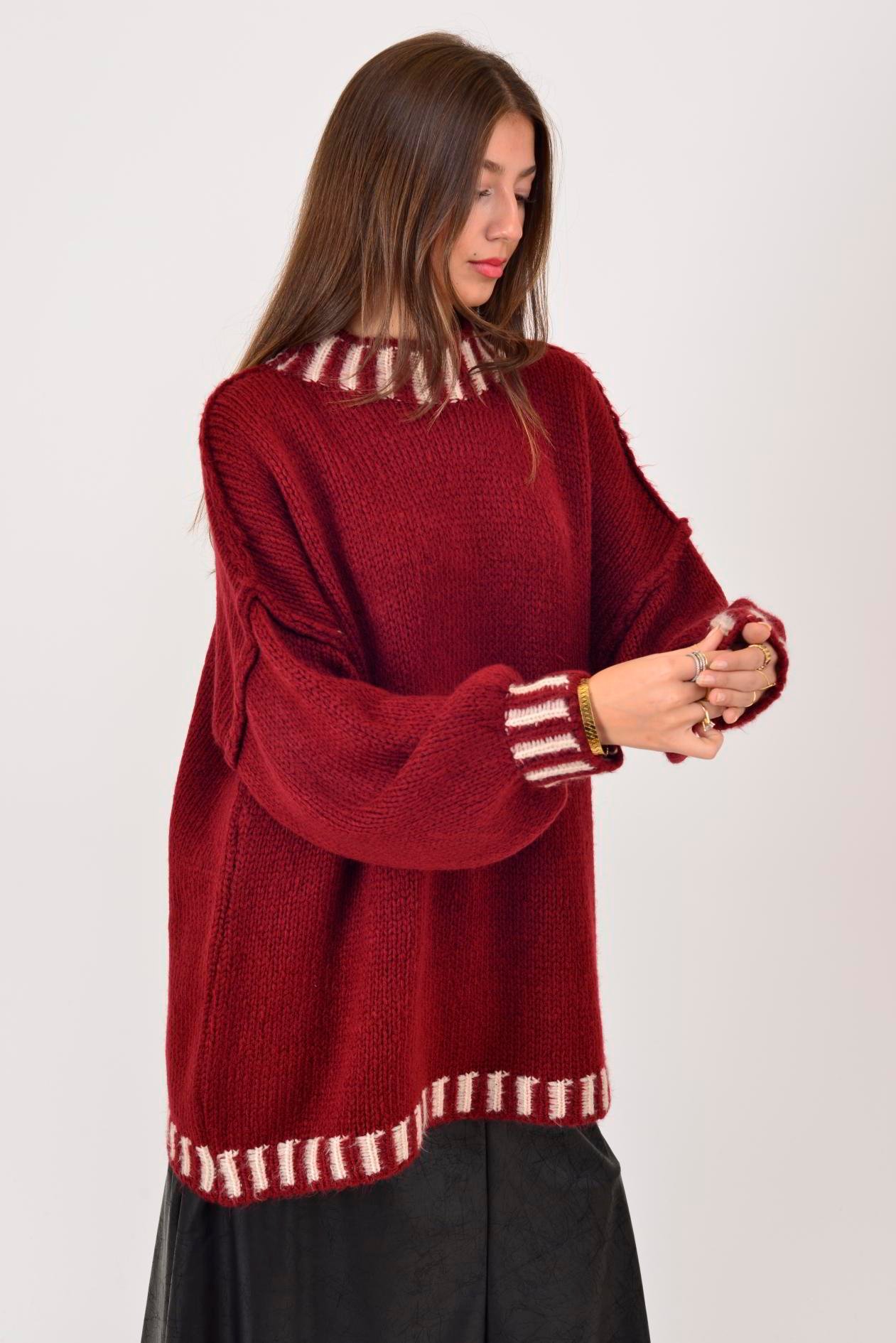 İtalyan Balıkçı Yaka Kazak - BORDO