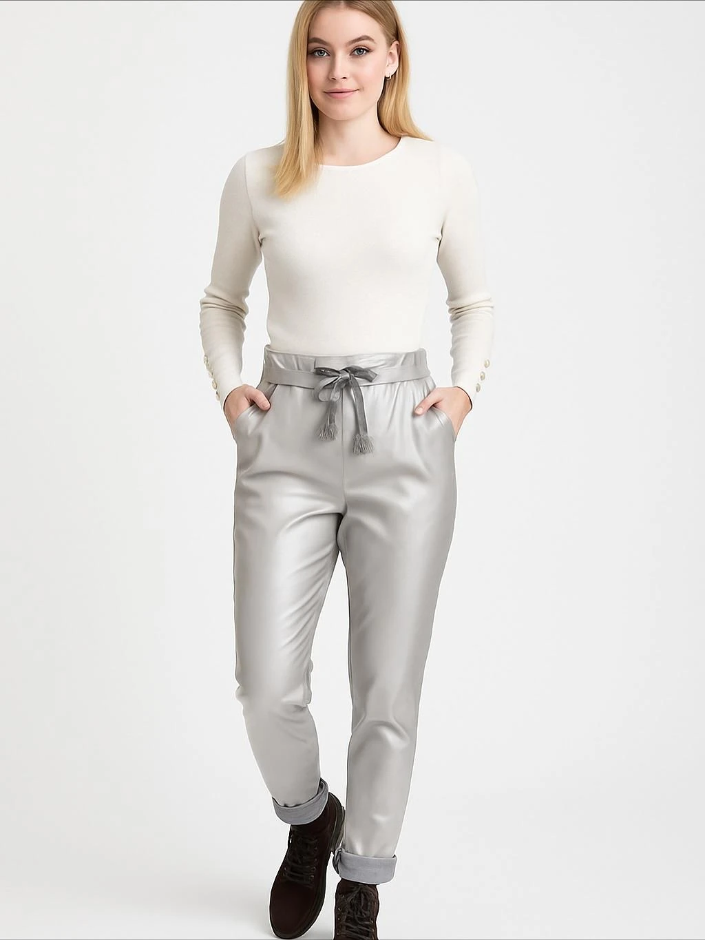 İtalyan Deri Pantolon - GÜMÜŞ