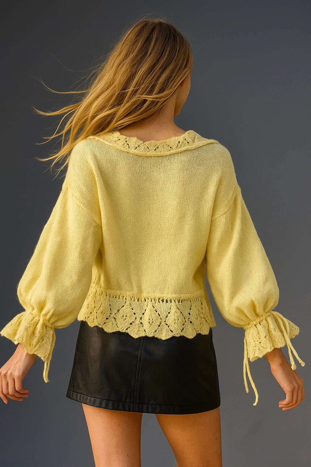 İtalyan Özel Tasarım İp Detaylı Hırka - SARI