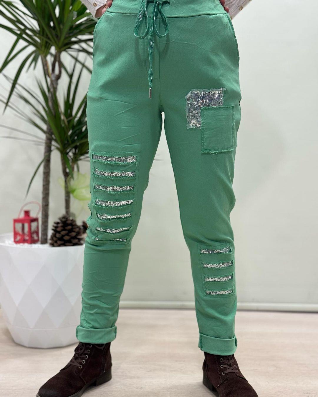 İtalyan Likralı Pantolon - YEŞİL