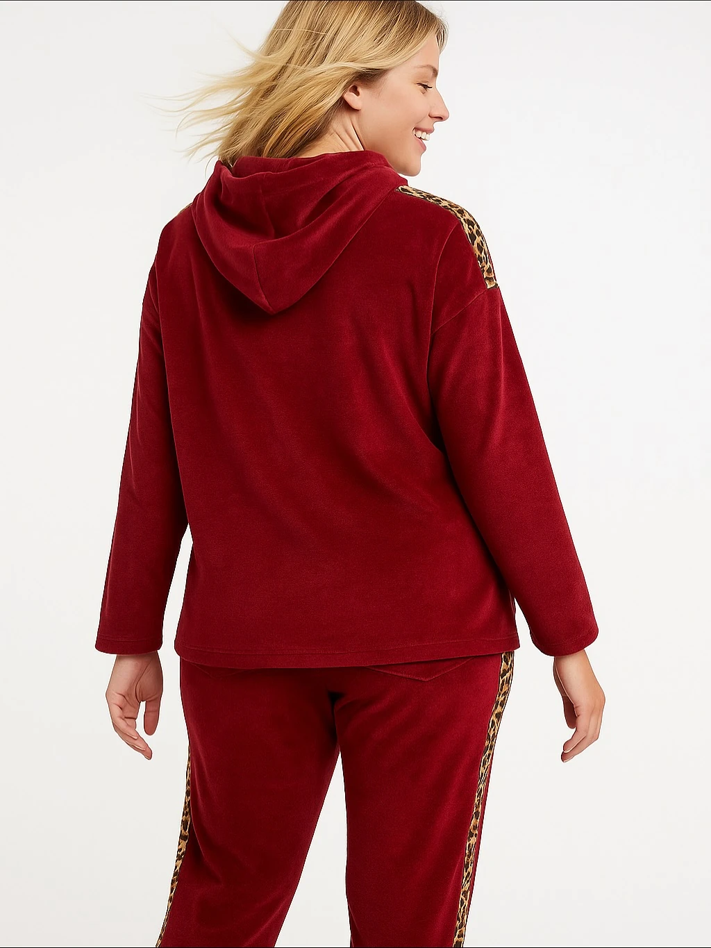 İtalyan Leopar Desenli Kadife Takım - BORDO