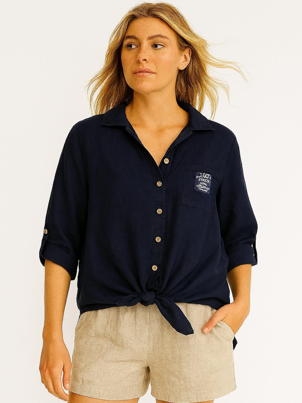 İtalyan Keten Gömlek - LACİVERT