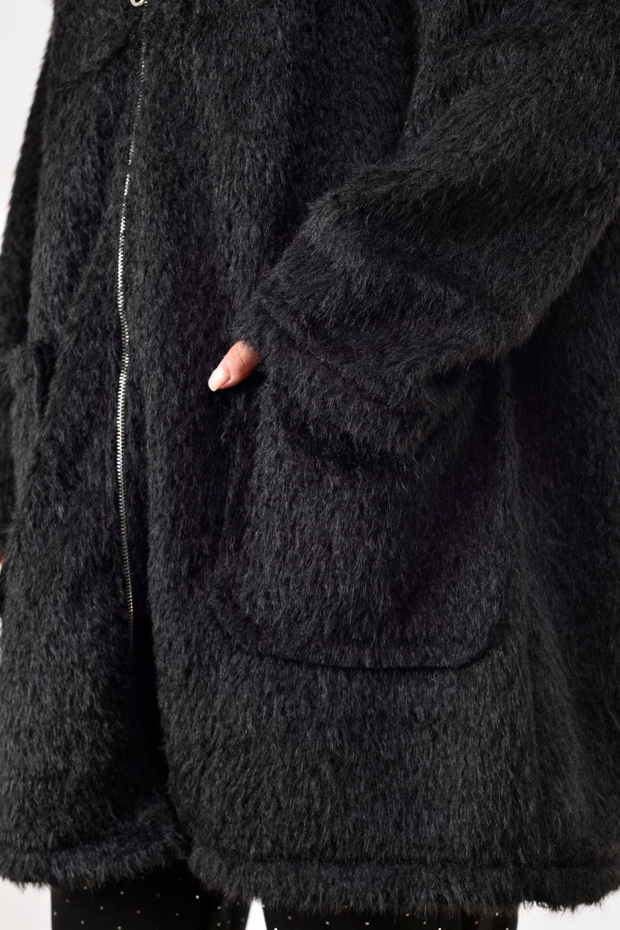 İtalyan Kapüşonlu Keçe Kaban - SİYAH