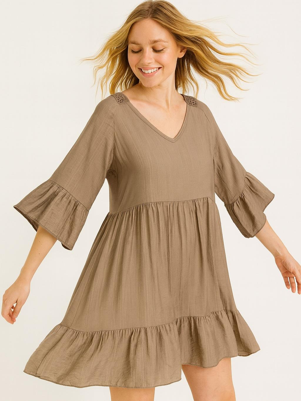 İtalyan Pamuklu Elbise - KAHVERENGİ