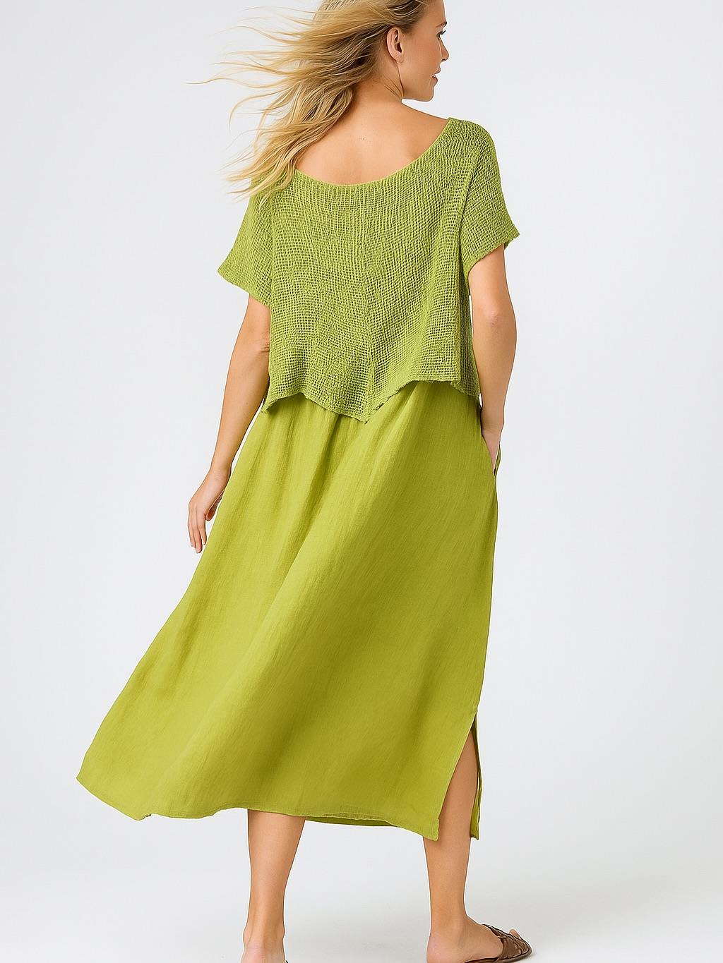 İtalyan Kalın Askılı File Elbise - YAĞ YEŞİLİ