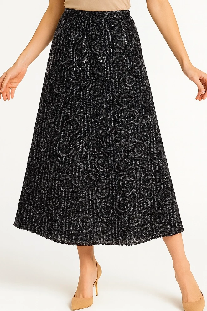İtalyan Pul Payetli Etek - SİYAH