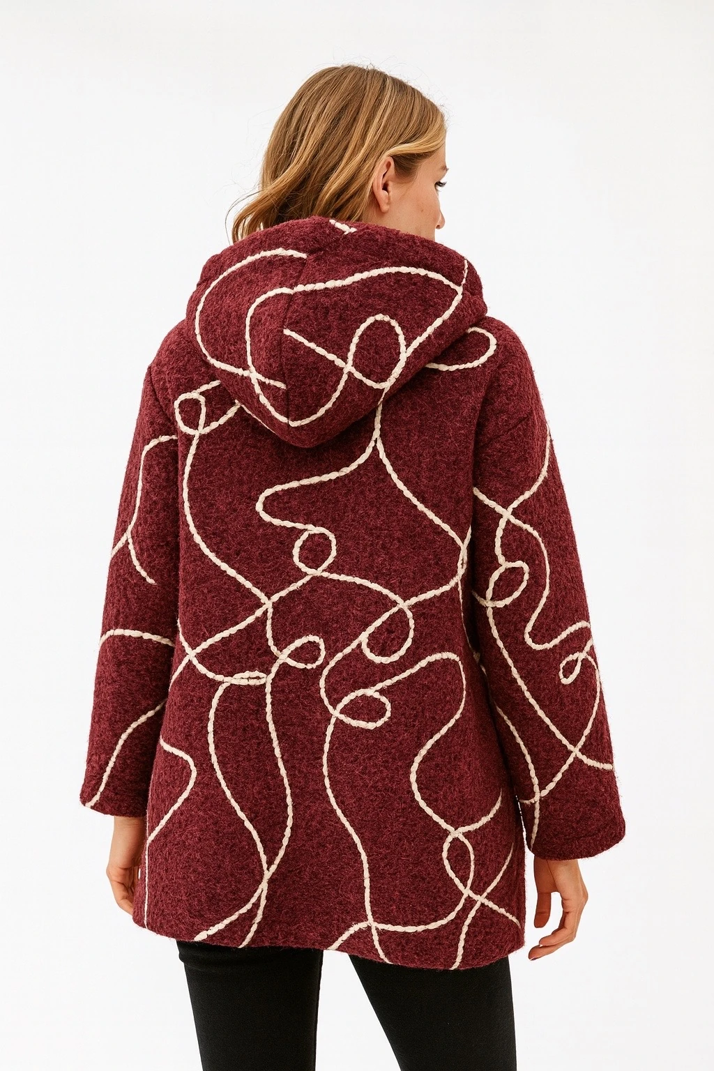 İtalyan Kapüşonlu Keçe Ceket - KIRMIZI