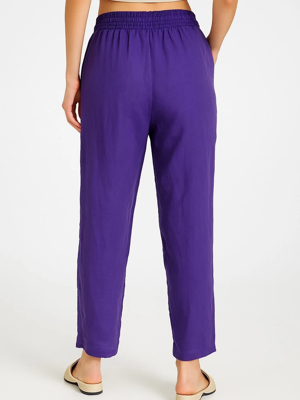 İtalyan Keten Düğme Detaylı Pantolon - MOR