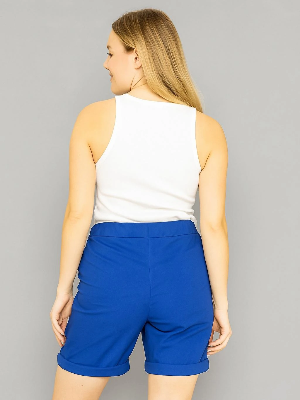 İtalyan Likralı Şort - SAKS MAVİ