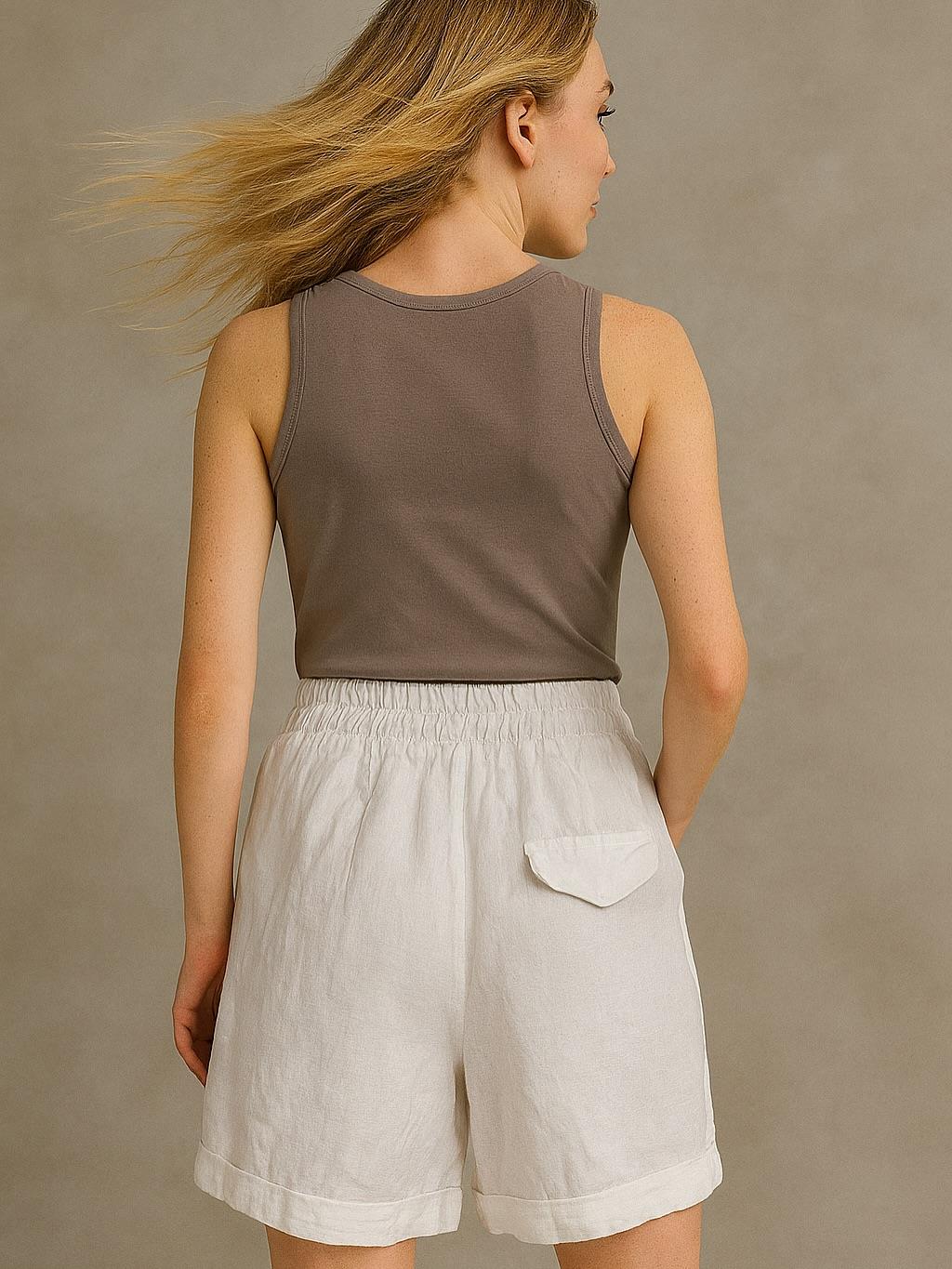 İtalyan Keten Şort - BEYAZ