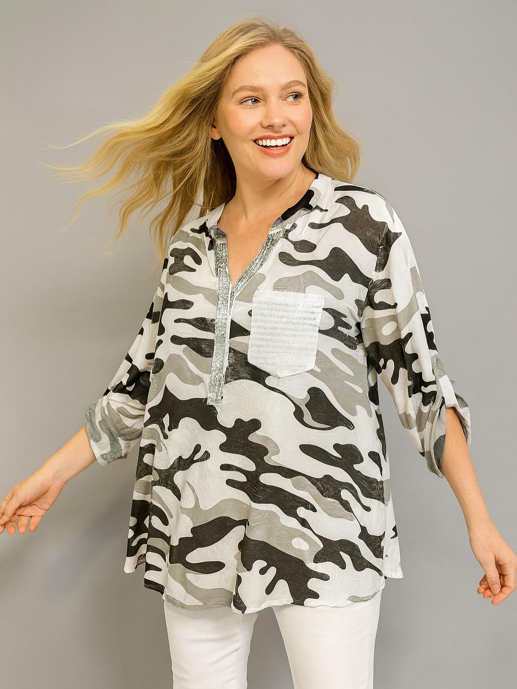 İtalyan Kamuflaj Desen Gömlek - BEYAZ