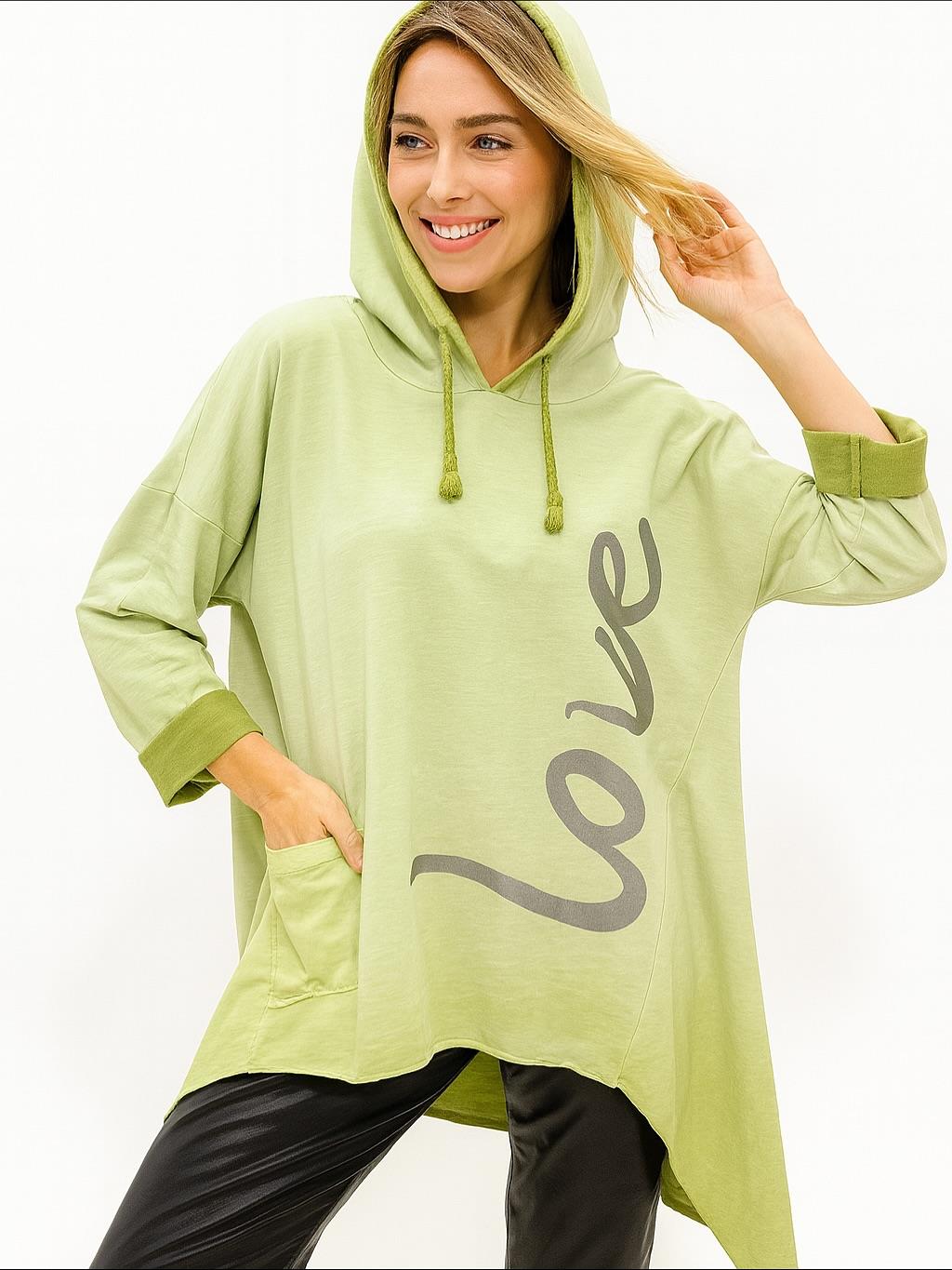 İtalyan Yazı Detaylı Nubuk Bluz - AÇIK YEŞİL