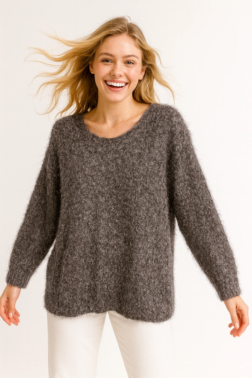 İtalyan İnce Tüylü Triko Bluz - VİZON