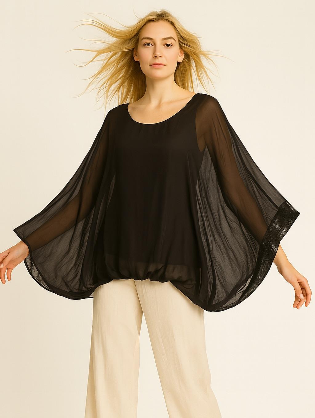 İtalyan İpek Bluz - SİYAH