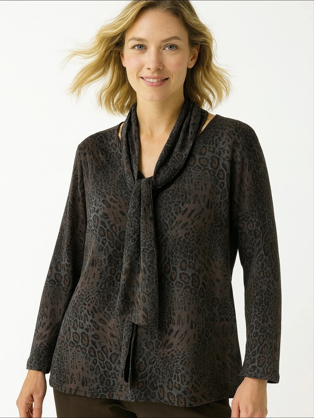 İtalyan Fularlı Likralı Triko Bluz - ANTRASİT