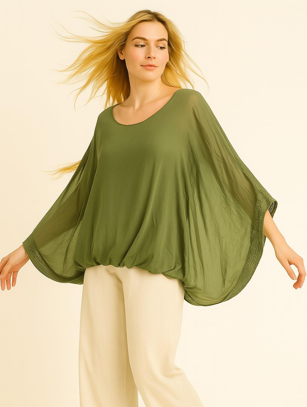 İtalyan İpek Bluz - HAKİ