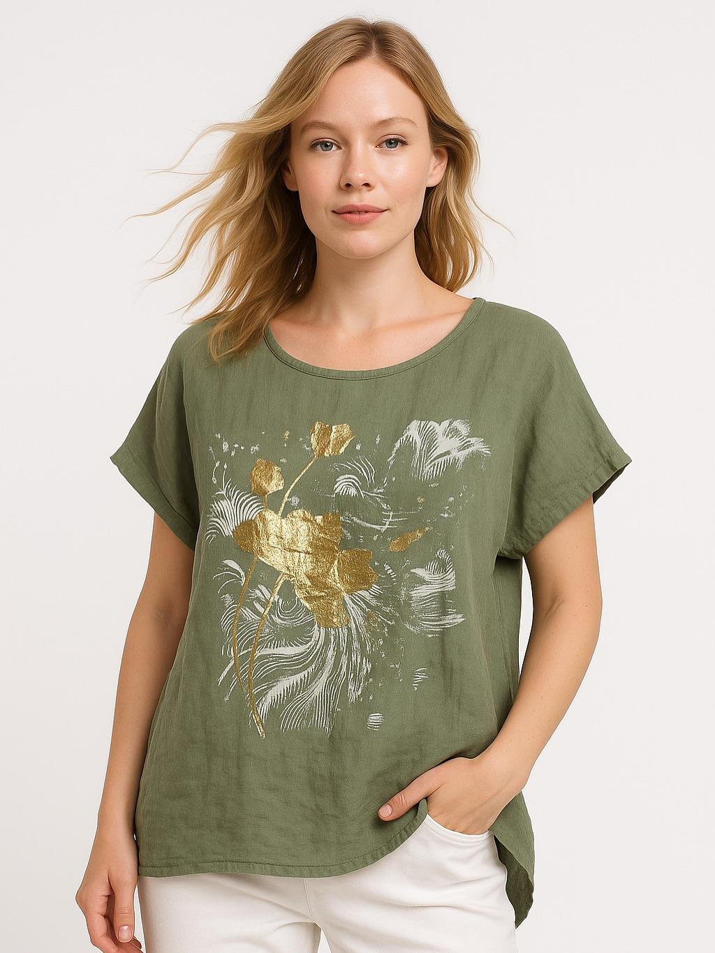 İtalyan Keten Bluz - HAKİ