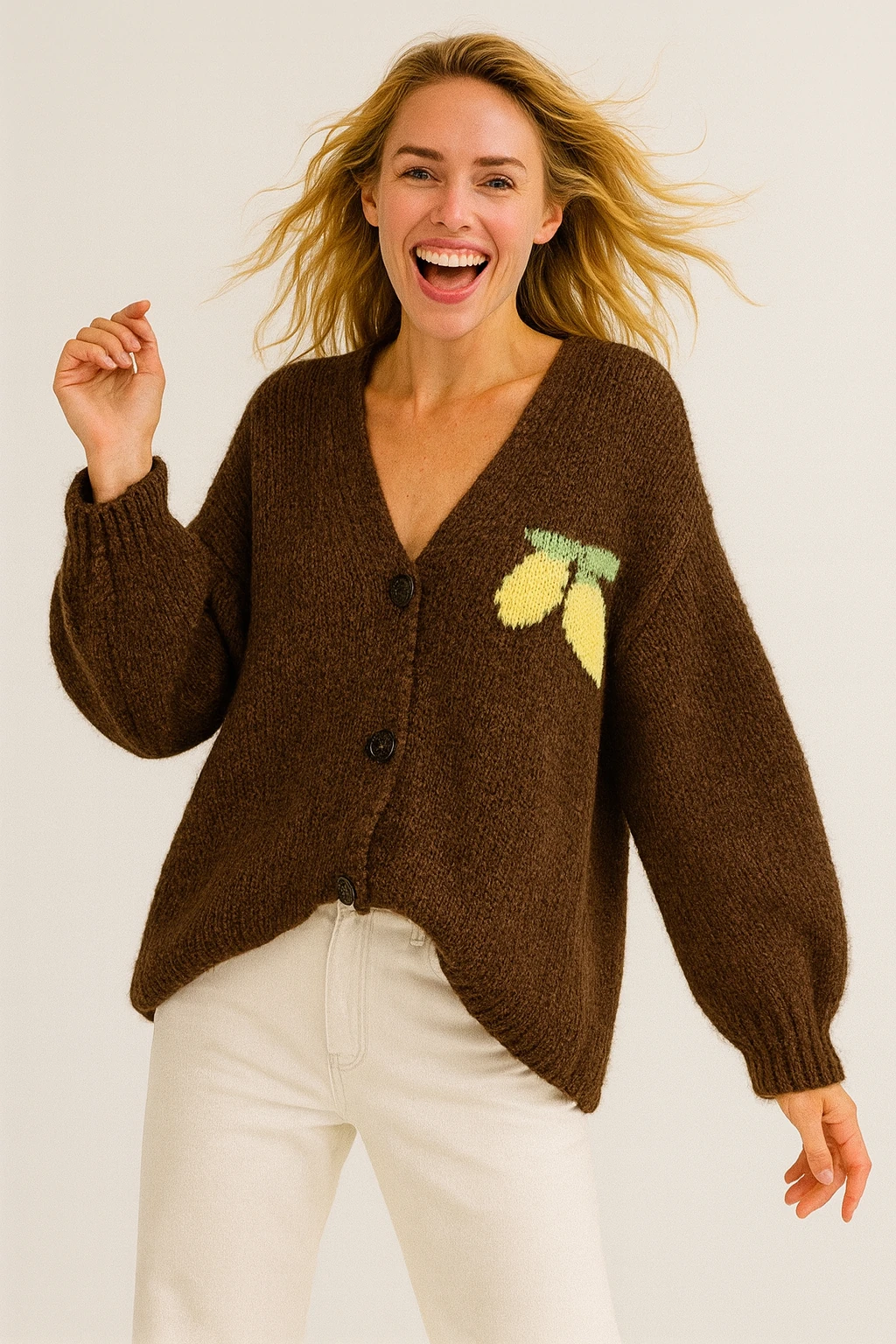 İtalyan Limon Detaylı Hırka - KAHVERENGİ