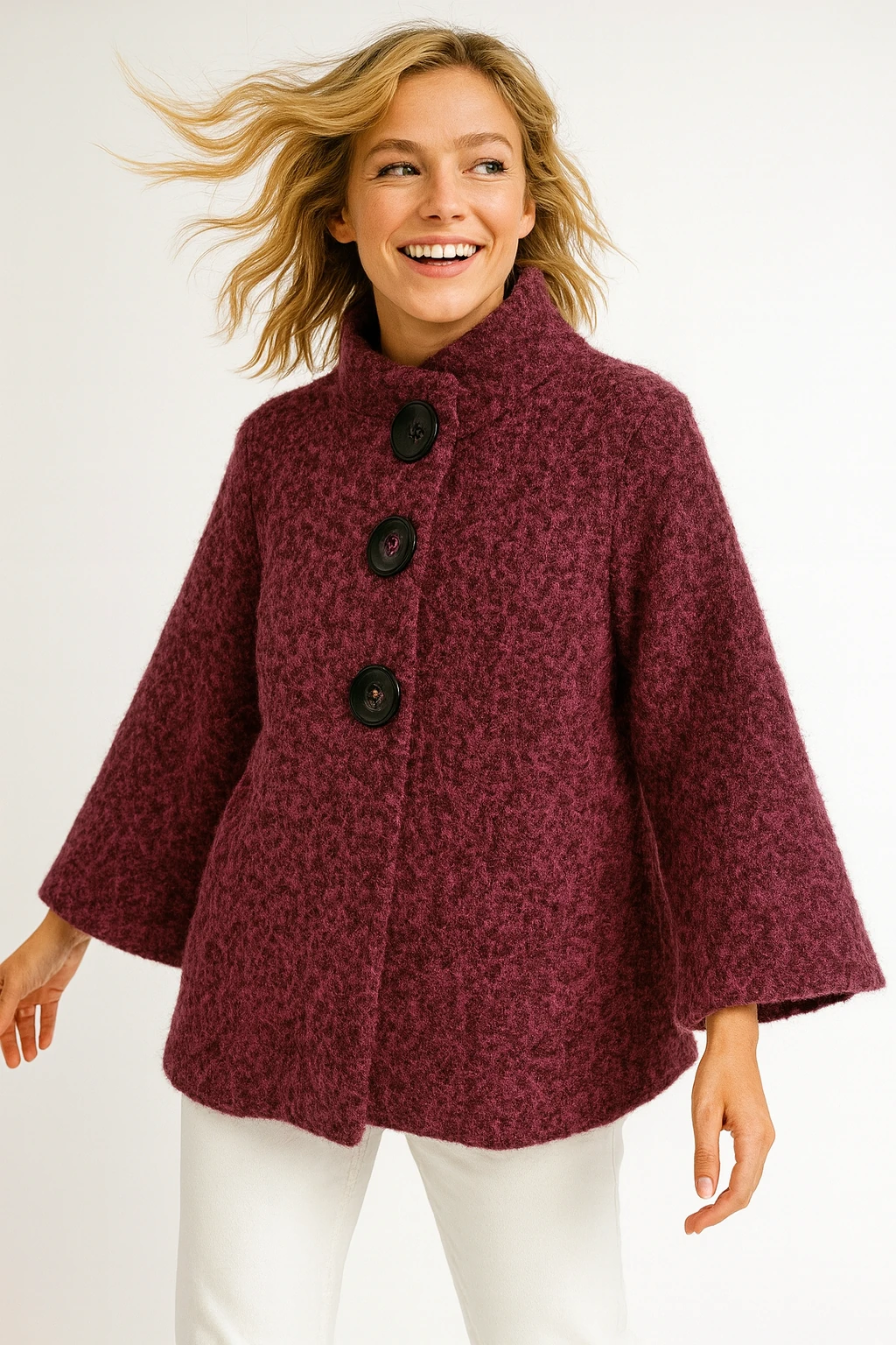 İtalyan Düğme Detaylı Keçe Ceket - BORDO