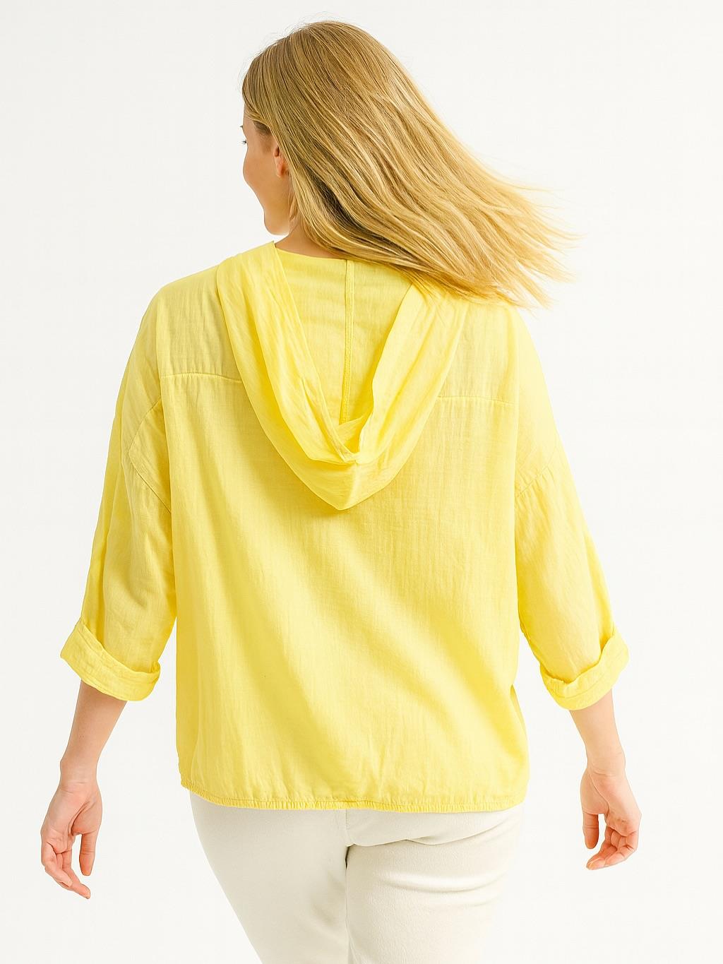 İtalyan Pamuk İşlemeli Kapüşonlu Gömlek - SARI