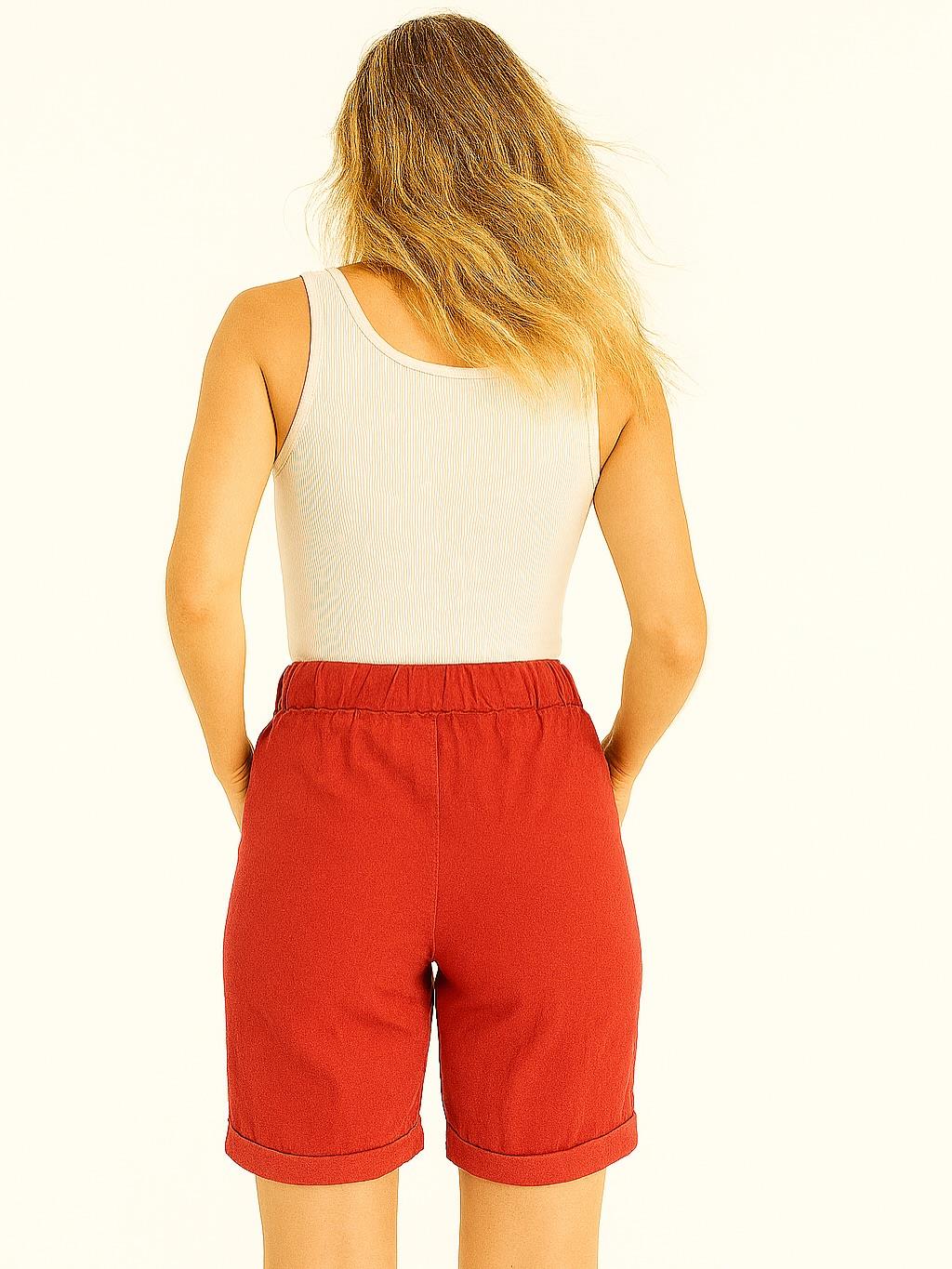 İtalyan Zımba Detaylı Likralı Şort - KIRMIZI