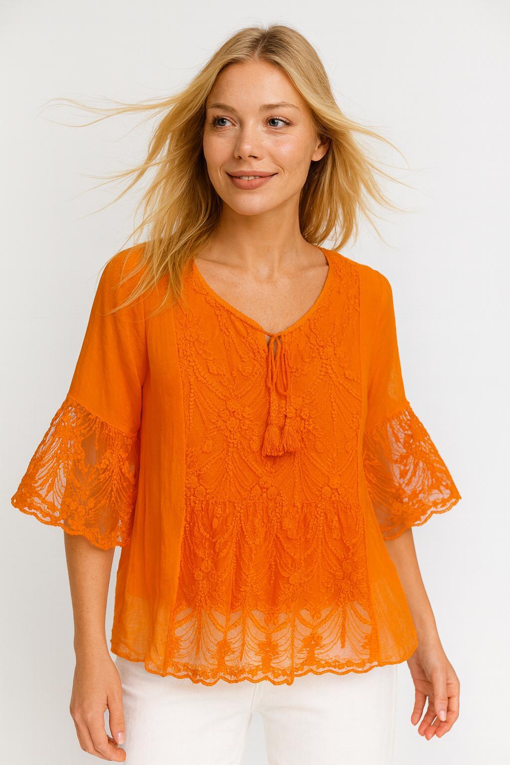 İtalyan İpek Bluz - TURUNCU