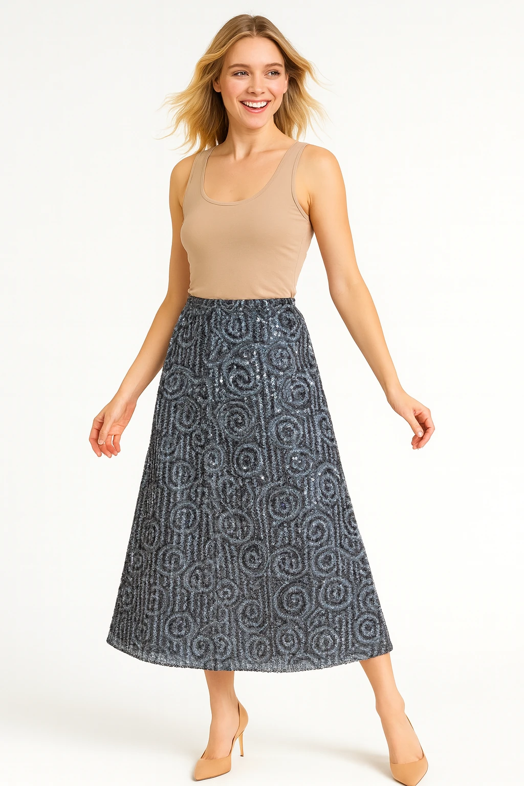 İtalyan Pul Payetli Etek - GRİ