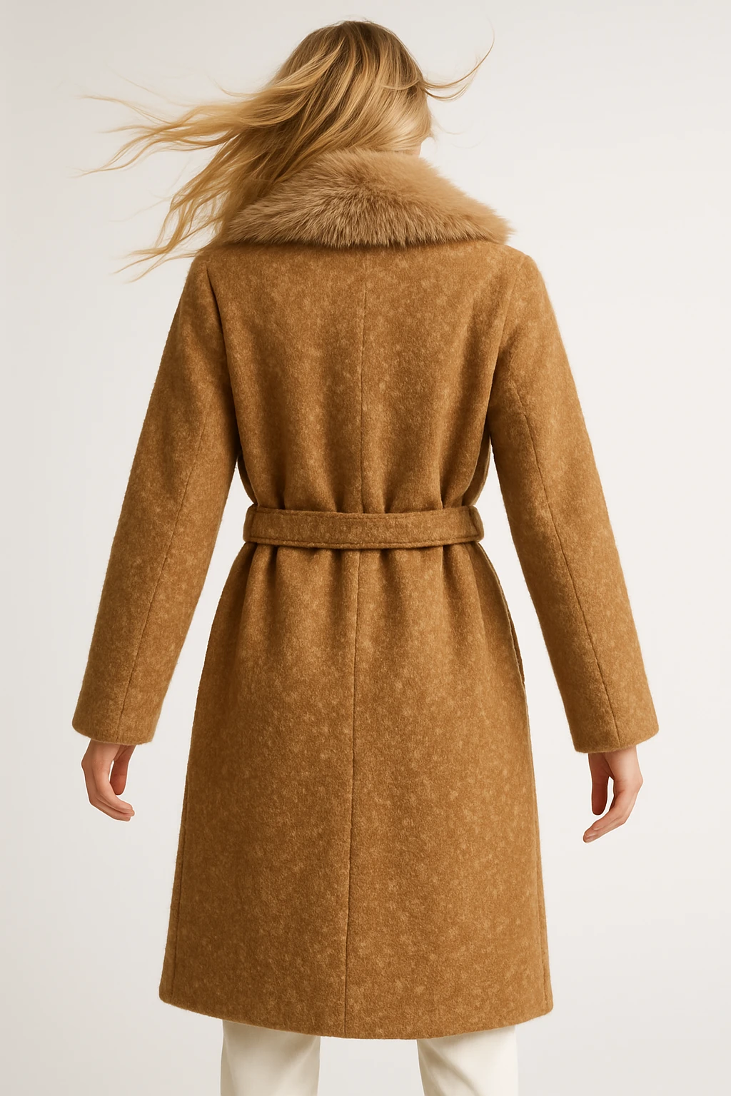 İtalyan Yaka Kürklü Keçe Kaban - BAL