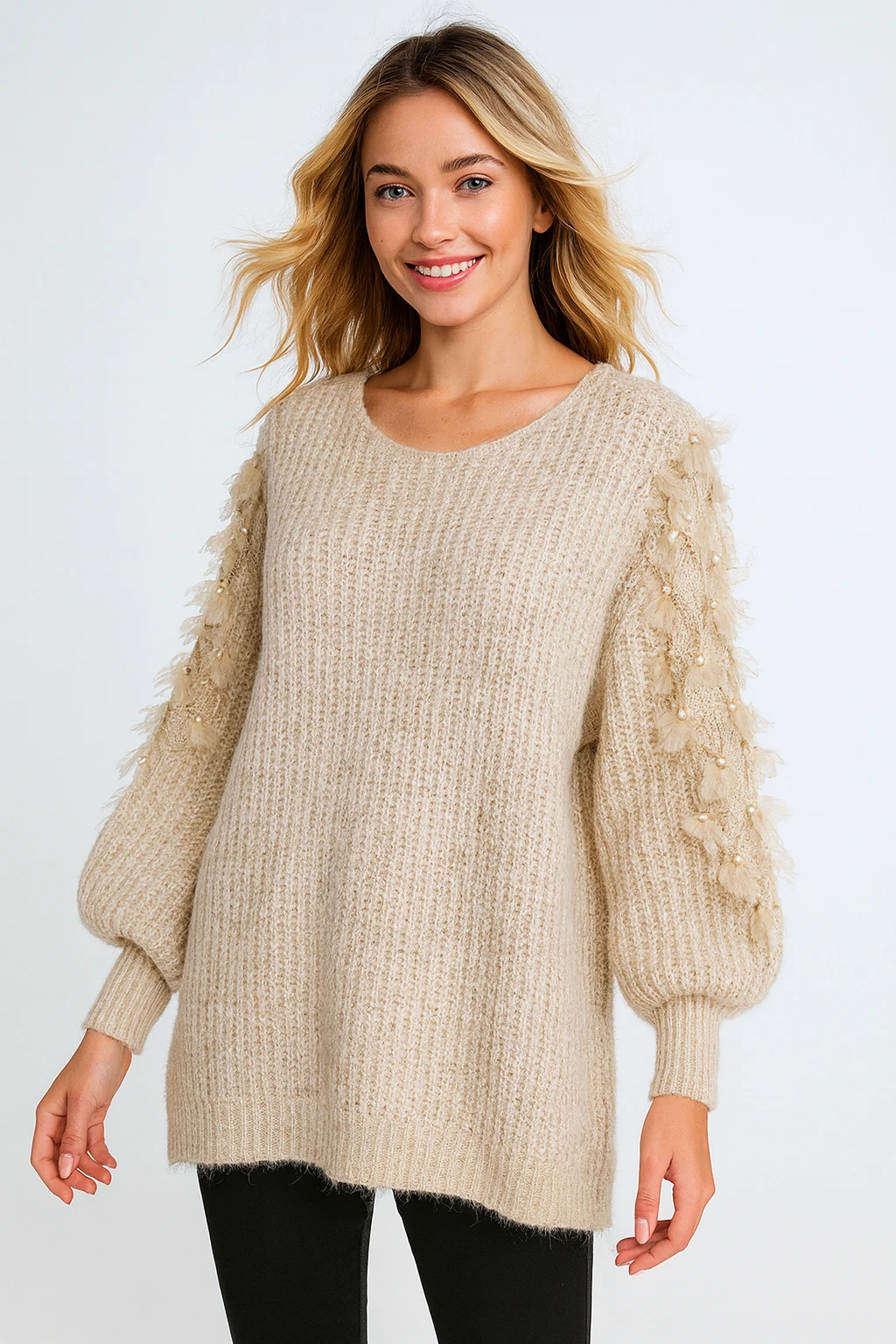 İtalyan Özel Tasarım Triko Bluz - BEJ