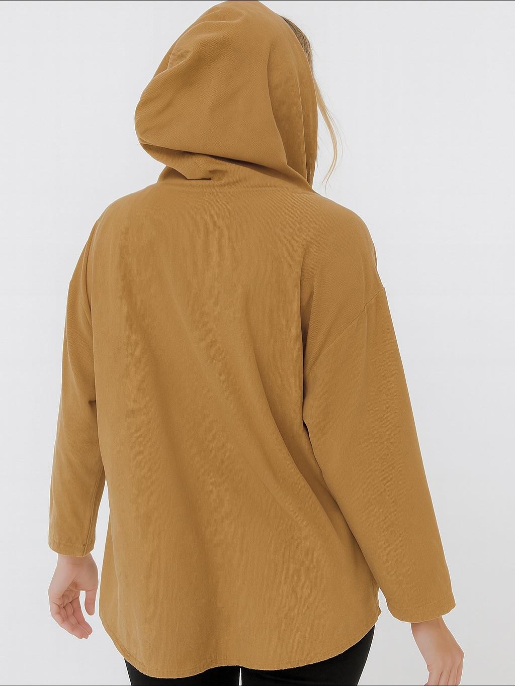 İtalyan Kadife Kapüşonlu Ceket - VİZON